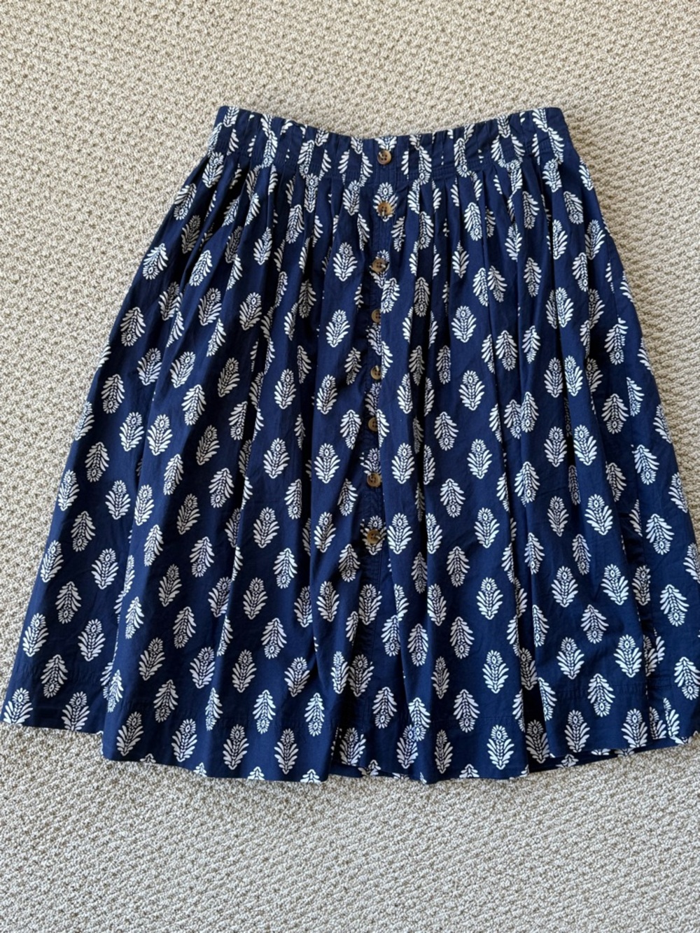 J. Crew Navy and White Printed Button-Front Skirt